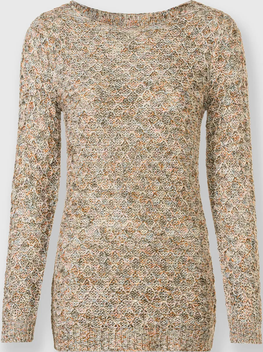 Pull encolure ronde multicolore à motif tricoté côtelé