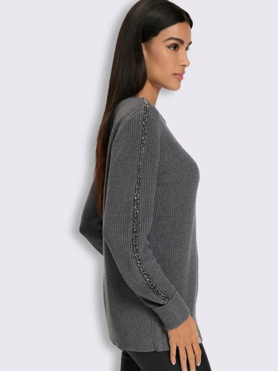 Pull encolure ronde superbes perles fantaisie