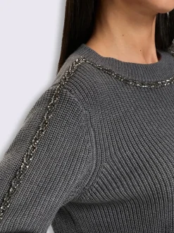 Pull encolure ronde superbes perles fantaisie