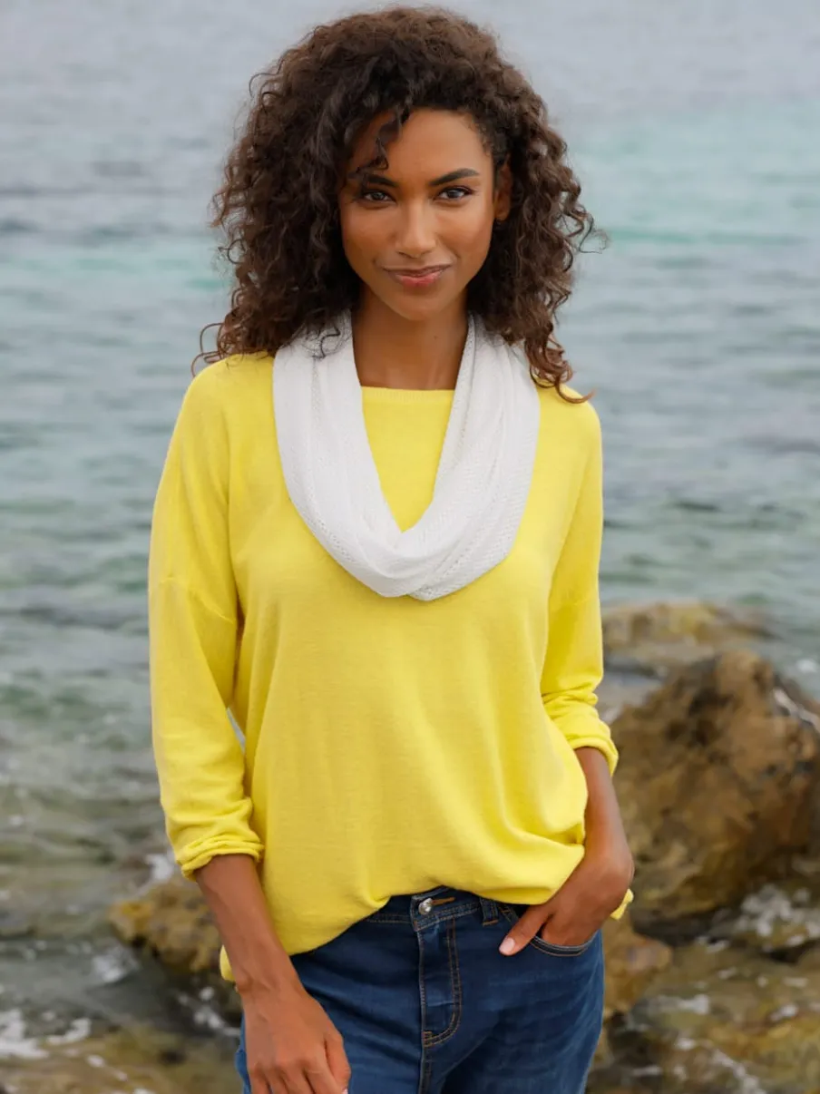 Pull en coton ample à encolure ronde et manches trois quarts