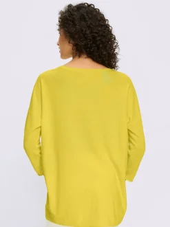 Pull en coton ample à encolure ronde et manches trois quarts