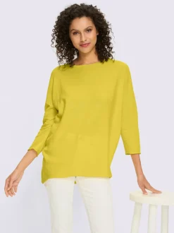 Pull en coton ample à encolure ronde et manches trois quarts
