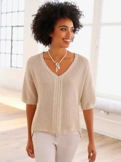 Pull en coton doux avec col V et manches courtes