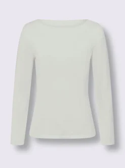 Pull en coton à encolure U manches longues bords roulés