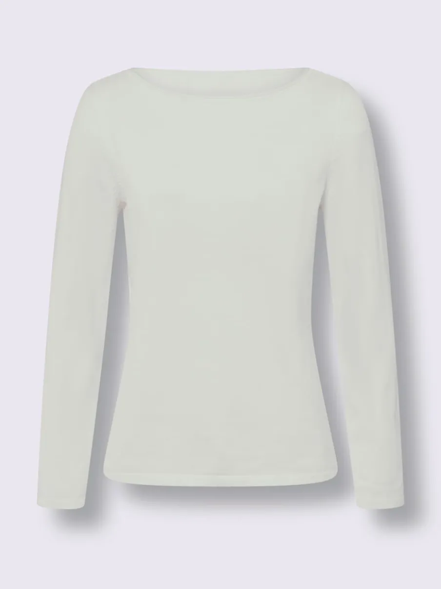 Pull en coton à encolure U manches longues bords roulés