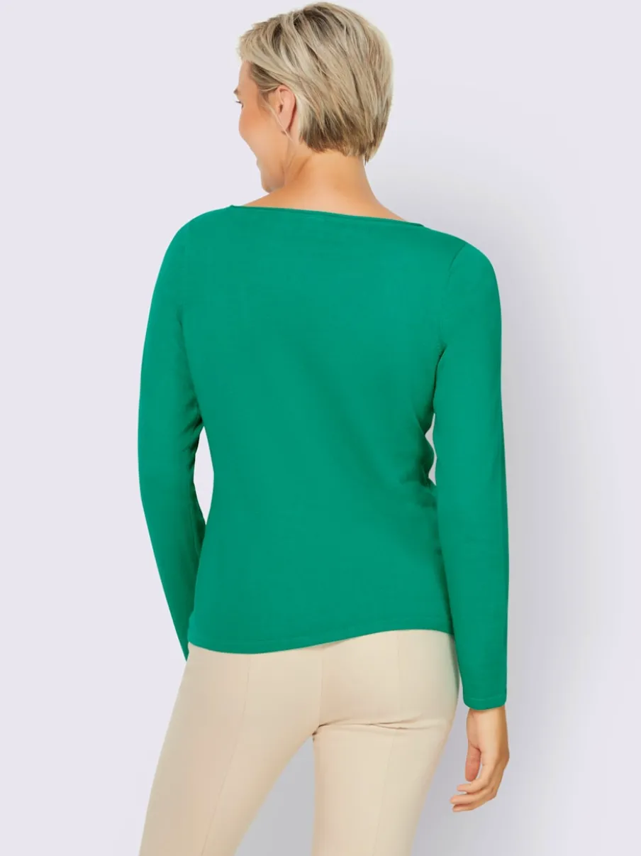 Pull en coton à encolure U manches longues bords roulés