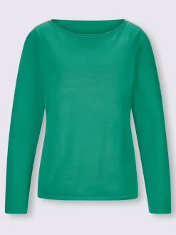 Pull en coton à encolure U manches longues bords roulés