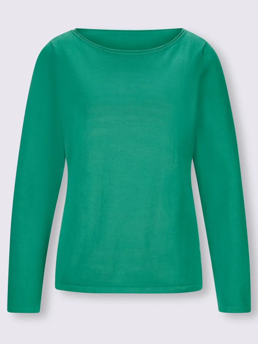 Pull en coton à encolure U manches longues bords roulés