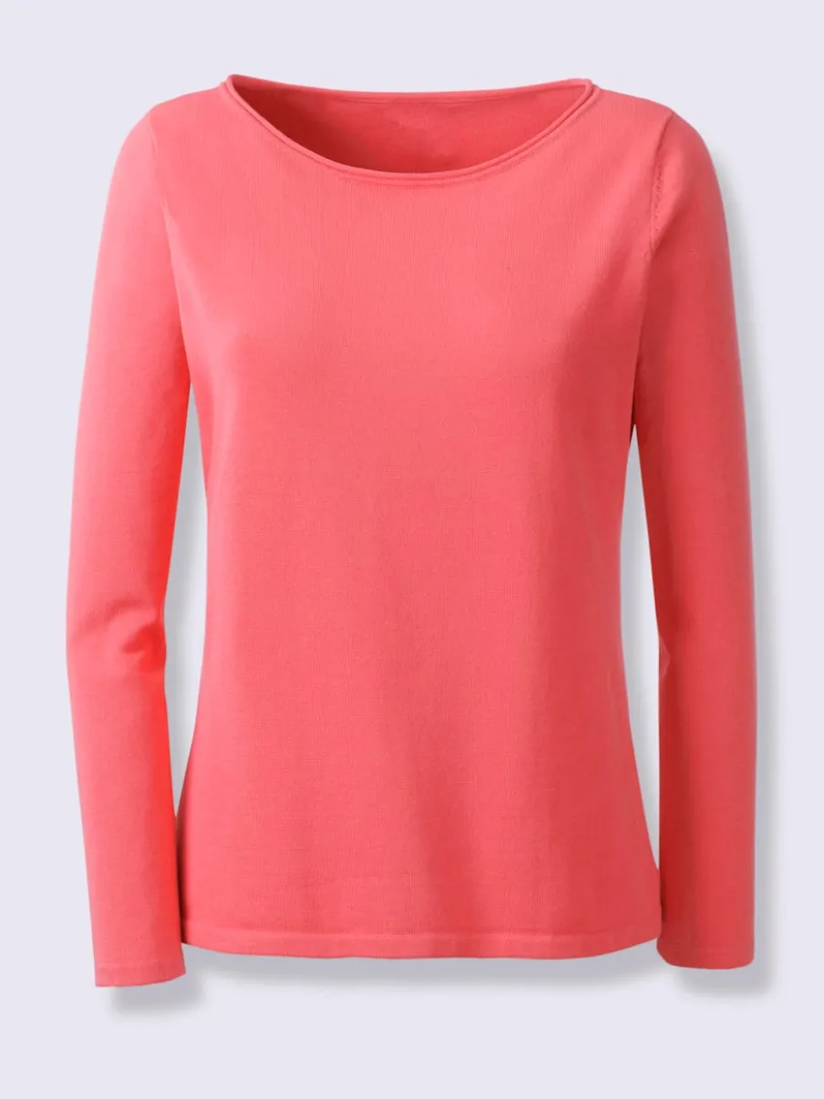 Pull en coton à encolure U manches longues bords roulés