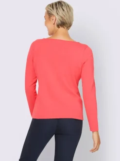 Pull en coton à encolure U manches longues bords roulés