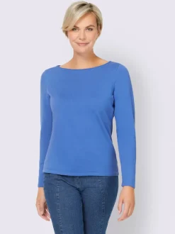 Pull en coton à encolure U manches longues bords roulés