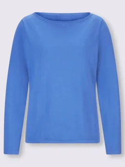 Pull en coton à encolure U manches longues bords roulés