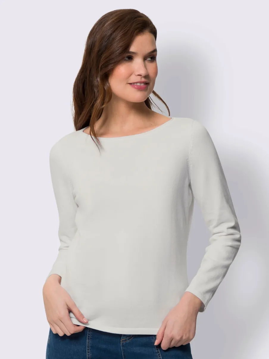 Pull en coton à encolure U manches longues bords roulés