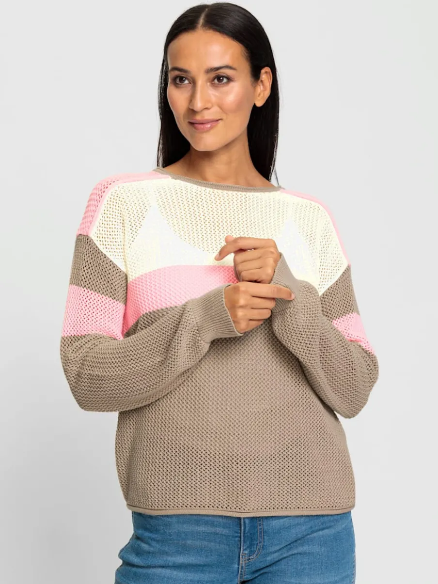 Pull en coton rayé à encolure ronde et mancherons