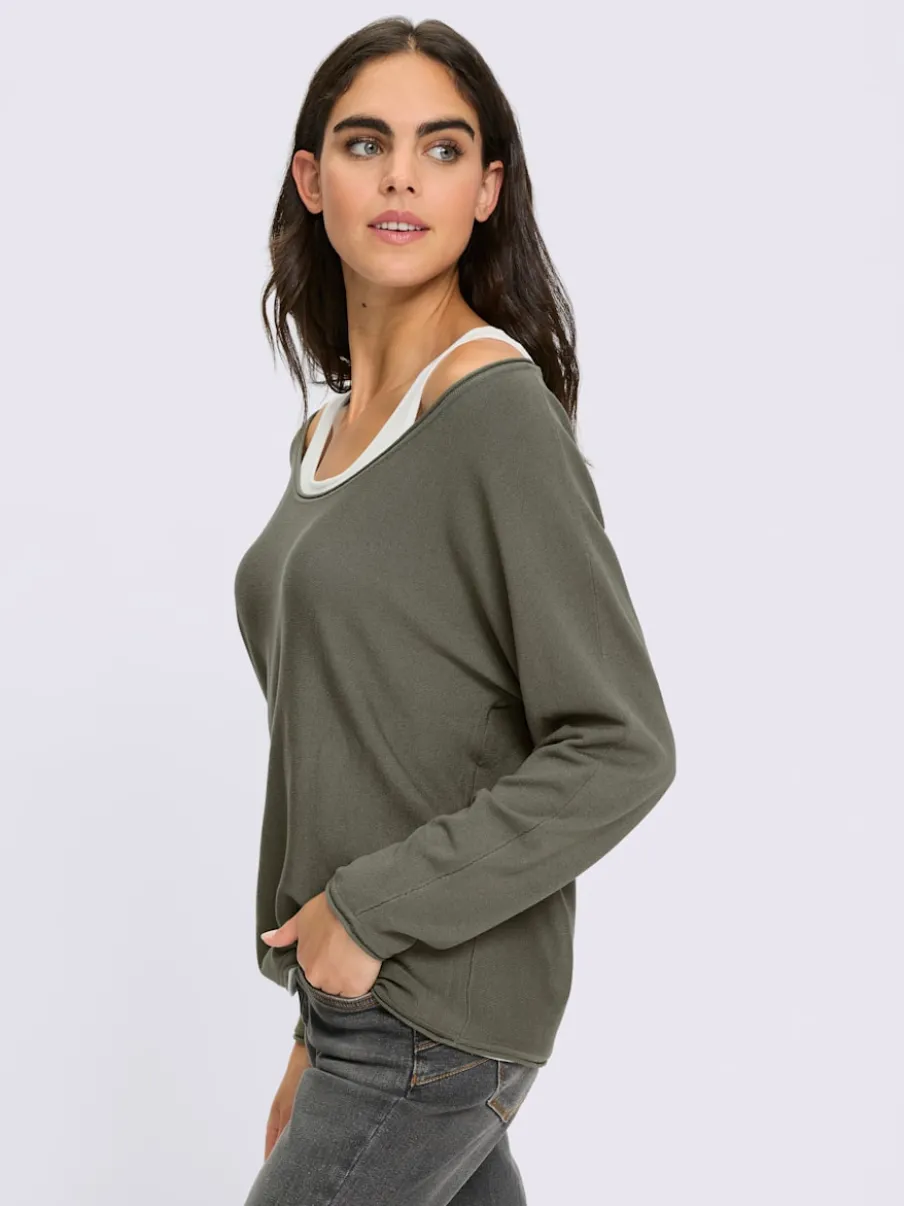 Pull 2 en 1 à encolure ronde et manches chauves-souris en viscose