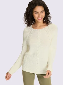Pull en fil fantaisie léger avec encolure ronde manches longues