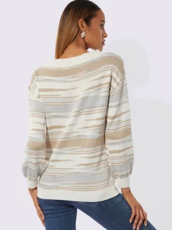 Pull en jacquard avec encolure U et manches ballon