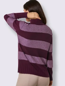 Pull en laine avec col montant et rayures scintillantes