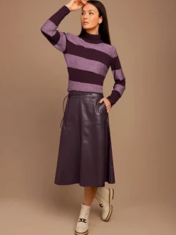 Pull en laine avec col montant et rayures scintillantes