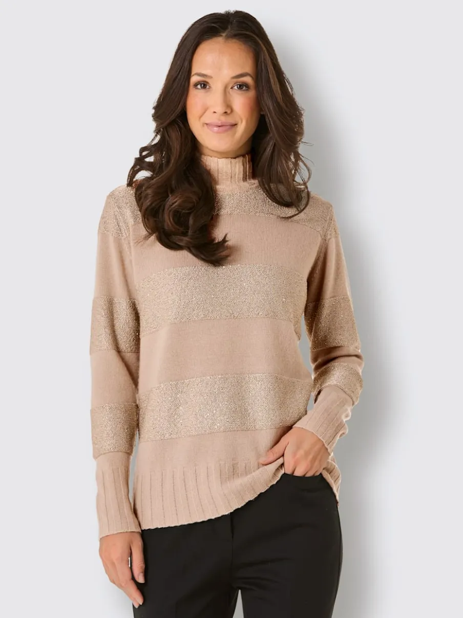 Pull en laine avec col montant et rayures scintillantes