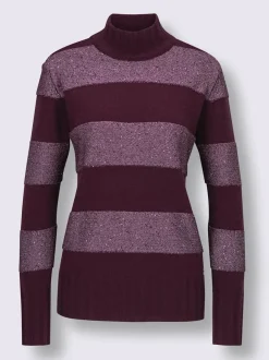 Pull en laine avec col montant et rayures scintillantes