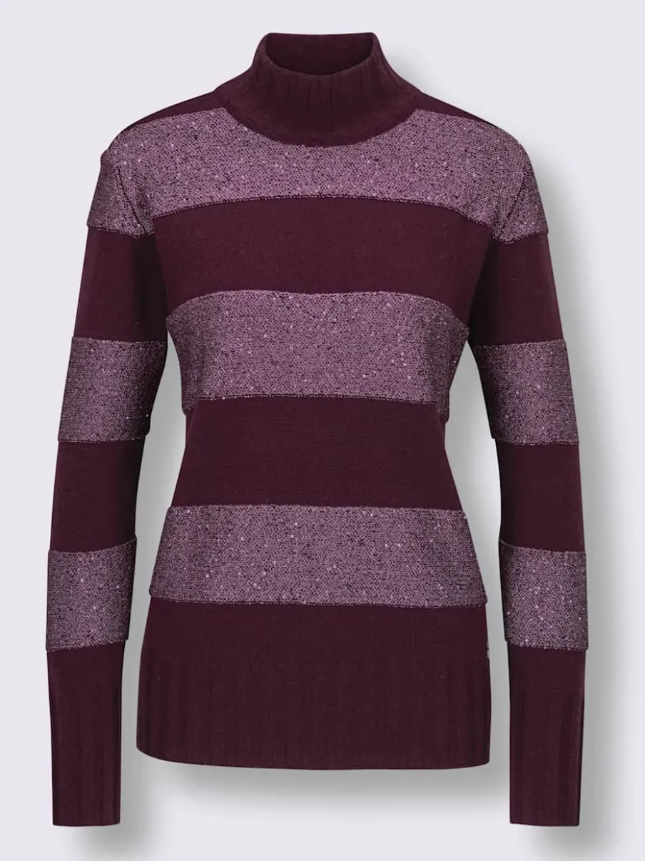 Pull en laine avec col montant et rayures scintillantes