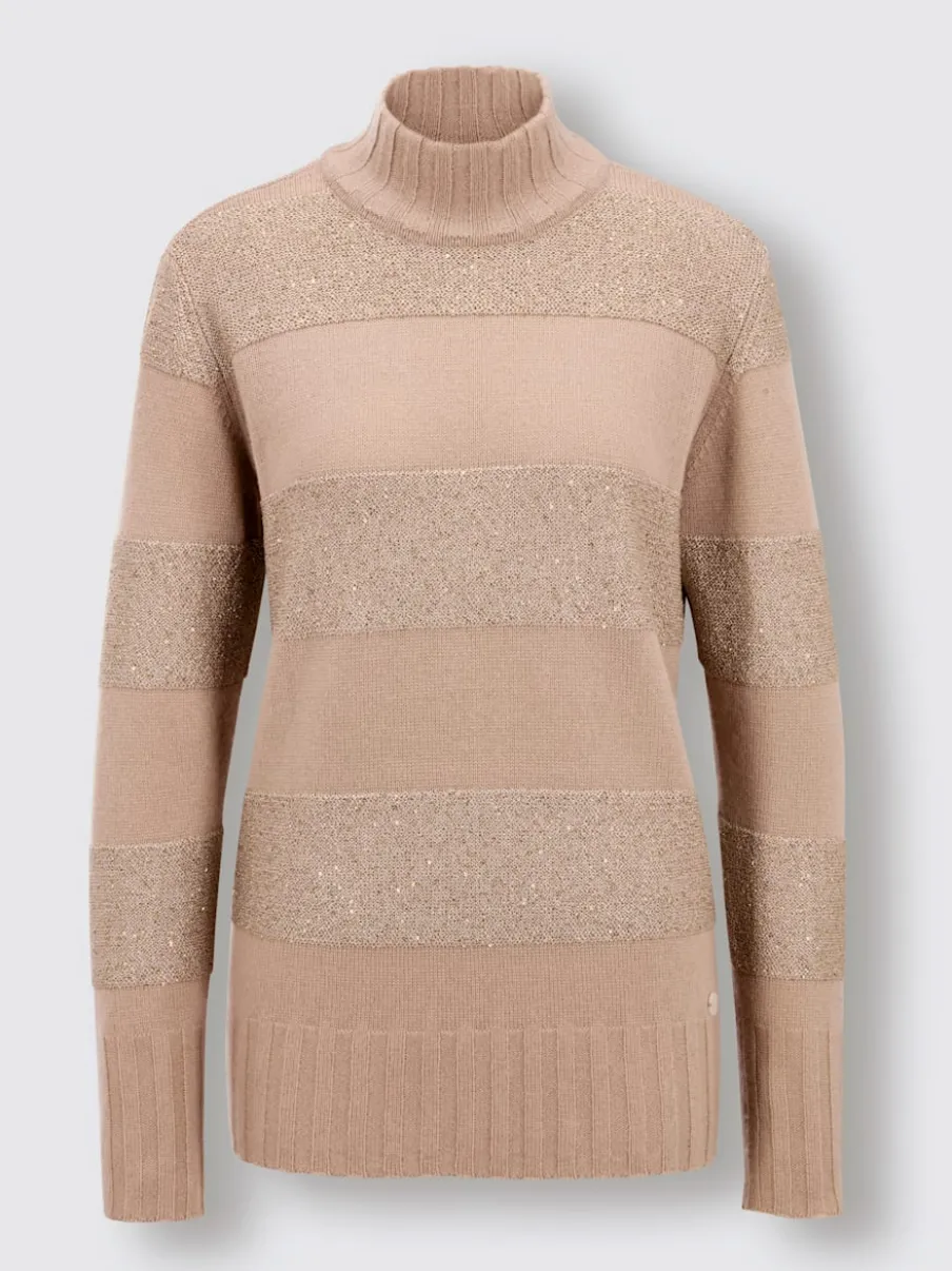 Pull en laine avec col montant et rayures scintillantes