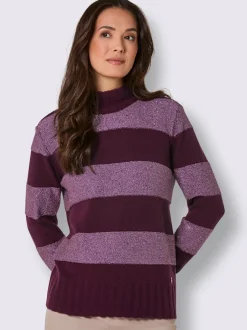 Pull en laine avec col montant et rayures scintillantes