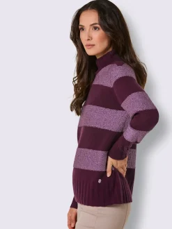 Pull en laine avec col montant et rayures scintillantes