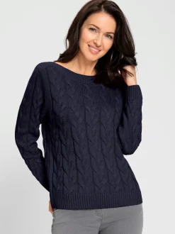 Pull en maille torsadée avec encolure en U côtelée