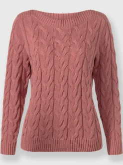 Pull en maille torsadée avec encolure en U côtelée