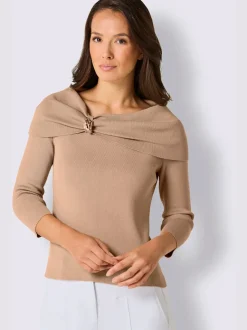 Pull en mélange de soie à encolure Carmen et manches 3/4