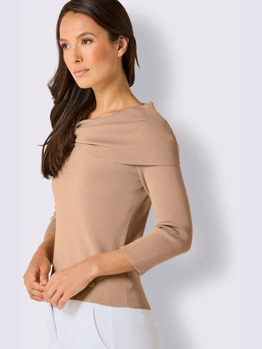 Pull en mélange de soie à encolure Carmen et manches 3/4