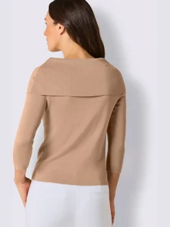 Pull en mélange de soie à encolure Carmen et manches 3/4