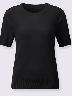 Pull en pur coton à manches courtes et col rond côtelé