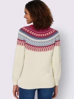 Pull en pur coton motif norvégien col rond manches longues
