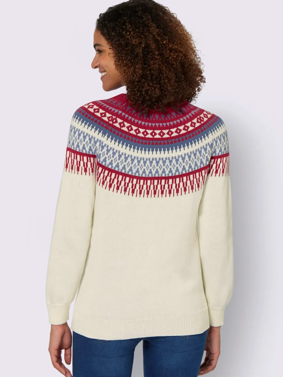 Pull en pur coton motif norvégien col rond manches longues