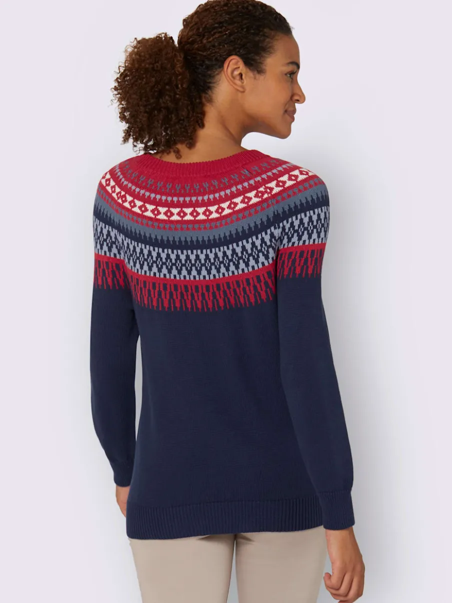 Pull en pur coton motif norvégien col rond manches longues
