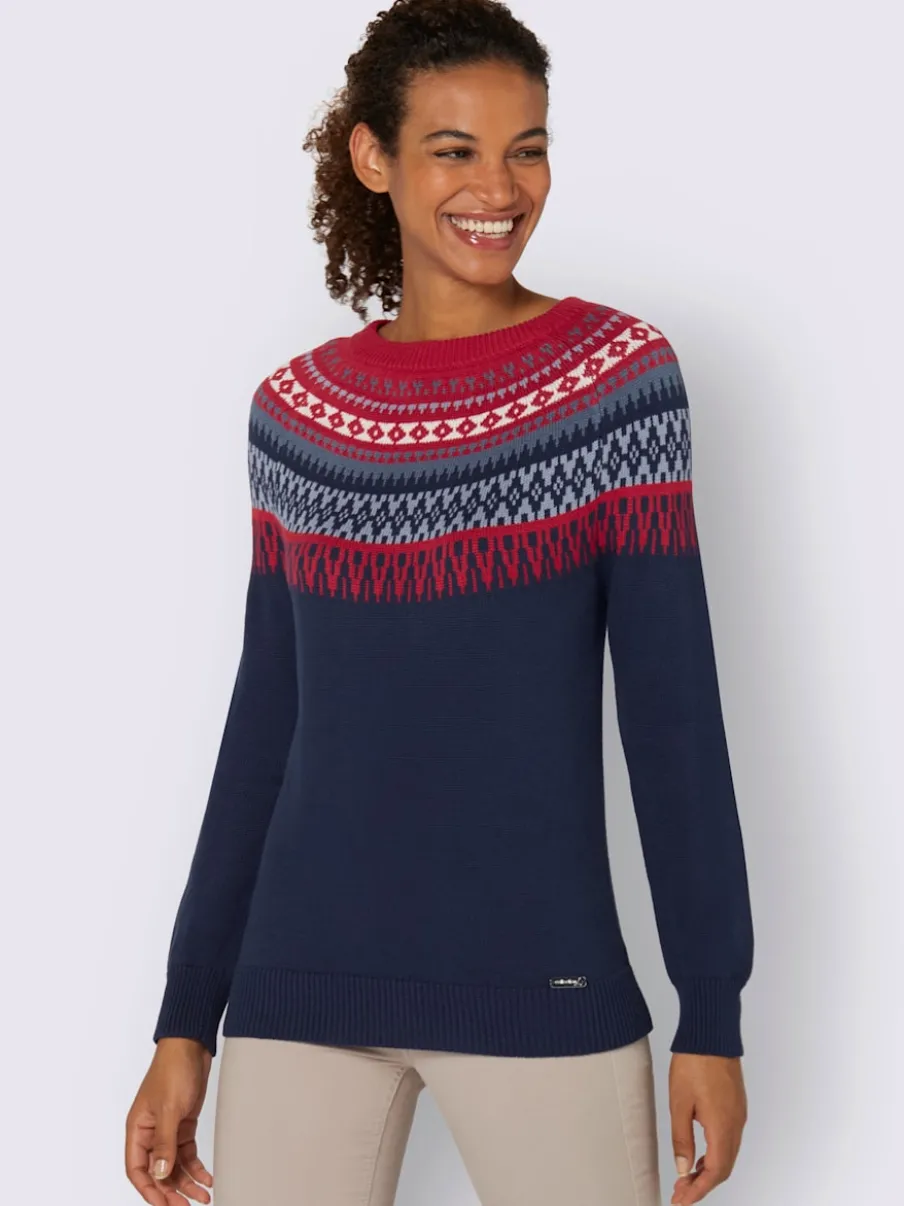 Pull en pur coton motif norvégien col rond manches longues