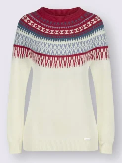 Pull en pur coton motif norvégien col rond manches longues