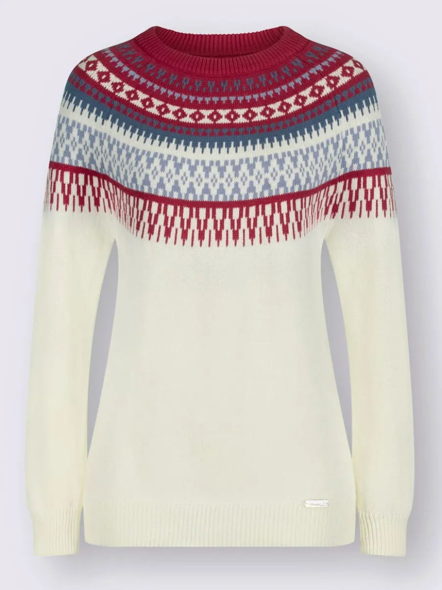 Pull en pur coton motif norvégien col rond manches longues