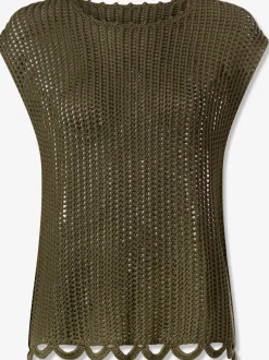Pull en tricot ajouré avec encolure ronde et bord ondulé