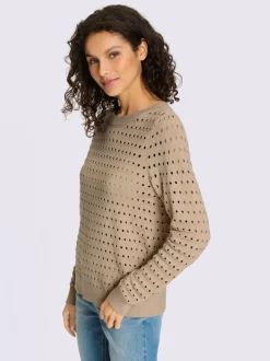 Pull en tricot ajouré avec encolure ronde et manches longues