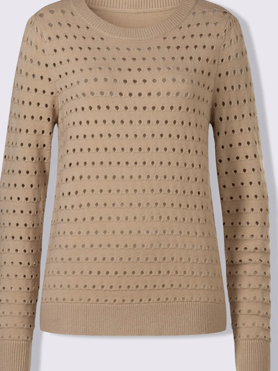 Pull en tricot ajouré avec encolure ronde et manches longues
