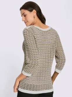 Pull en tricot ajouré manches trois quarts en coton