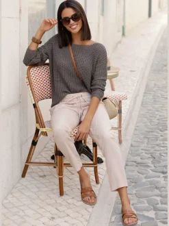 Pull en tricot ample avec col rond et manches longues