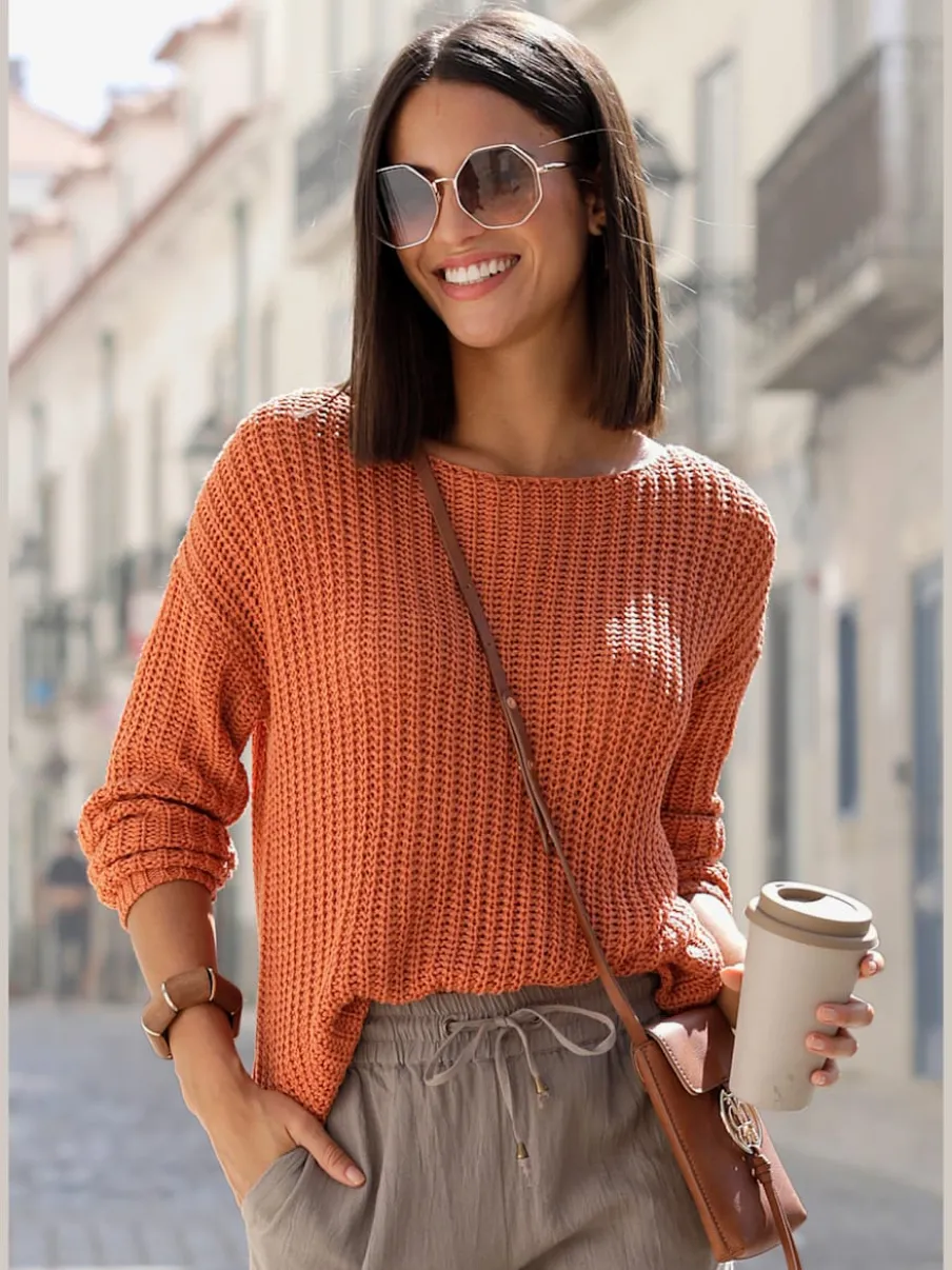 Pull en tricot ample avec col rond et manches longues
