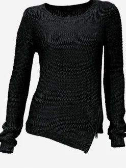Pull en tricot asymétrique à glissière et encolure ronde