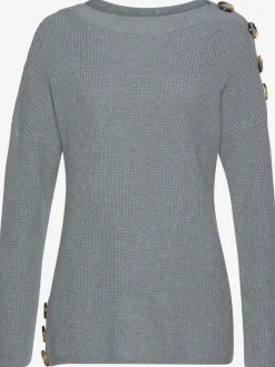 Pull en tricot avec col en U et boutons décoratifs aux épaules