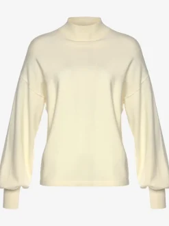 Pull en tricot avec col montant à larges manches et bords-côtes